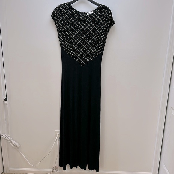 Vtg Jeffrey & Dara Evenings by Tom Barra Black Maxi Dress Large Metallic Detail - Picture 10 of 10